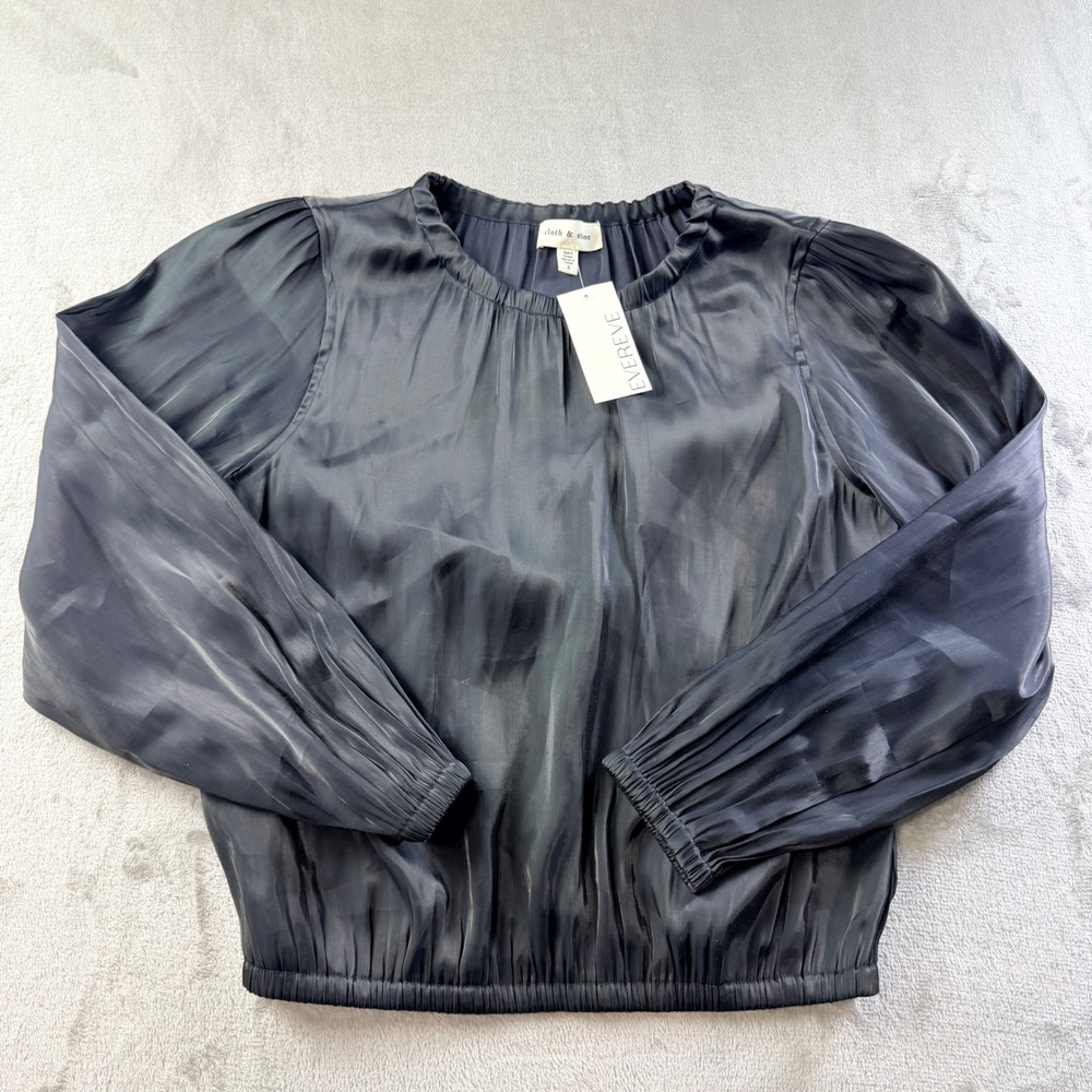 Cloth & Stone Evereve Black Satin Long Sleeve Blouse Women's Small